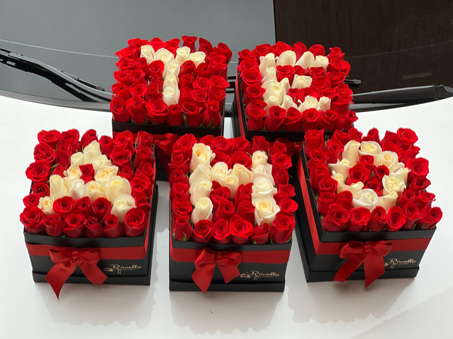 Boxes with the letters 'I LOVE YOU'