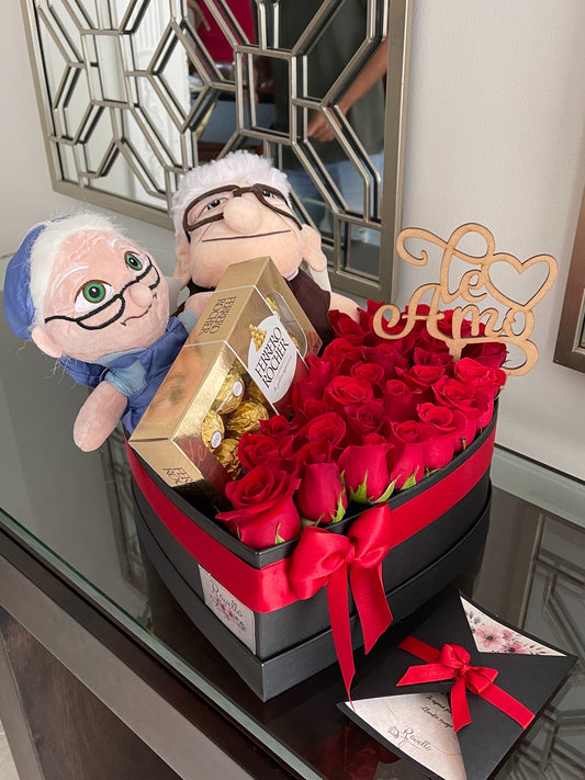 Caja de Rosas con Viejitos y chocolates