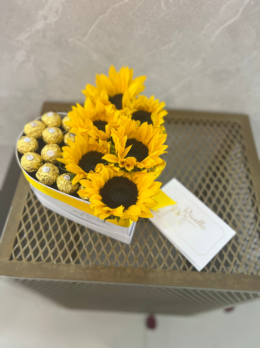 Corazón con Girasoles y Ferrero 🌻