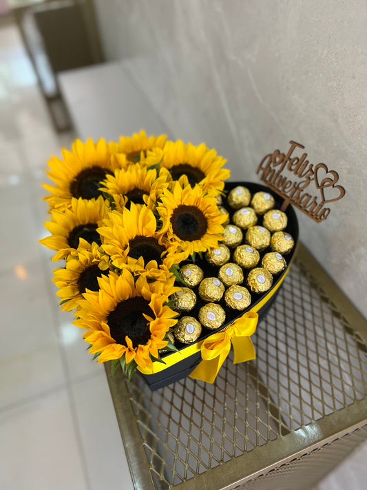 Corazón con Girasoles y Ferrero 🌻