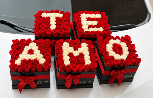 Cajas con letras 'TE AMO'